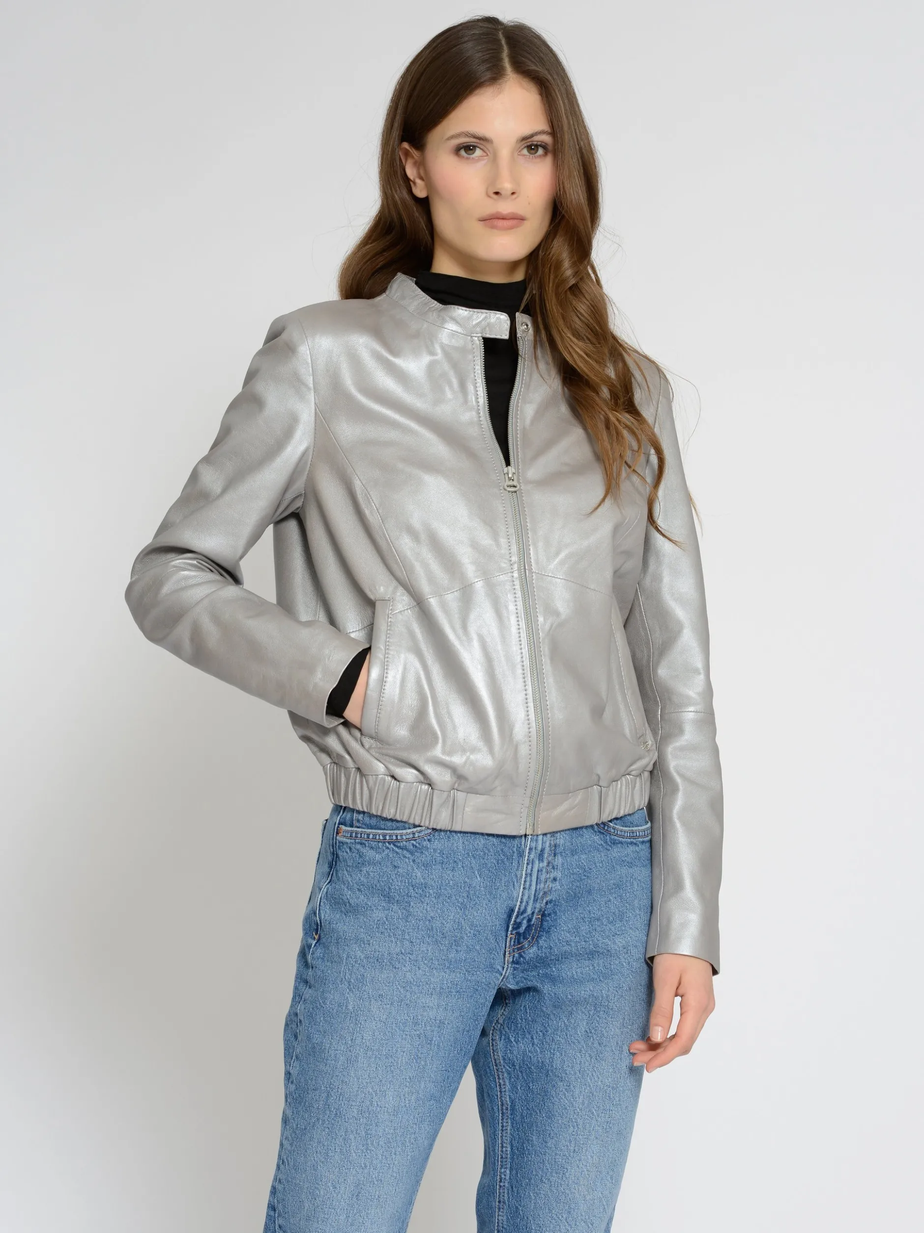 Maze Damen Lederblouson in silber