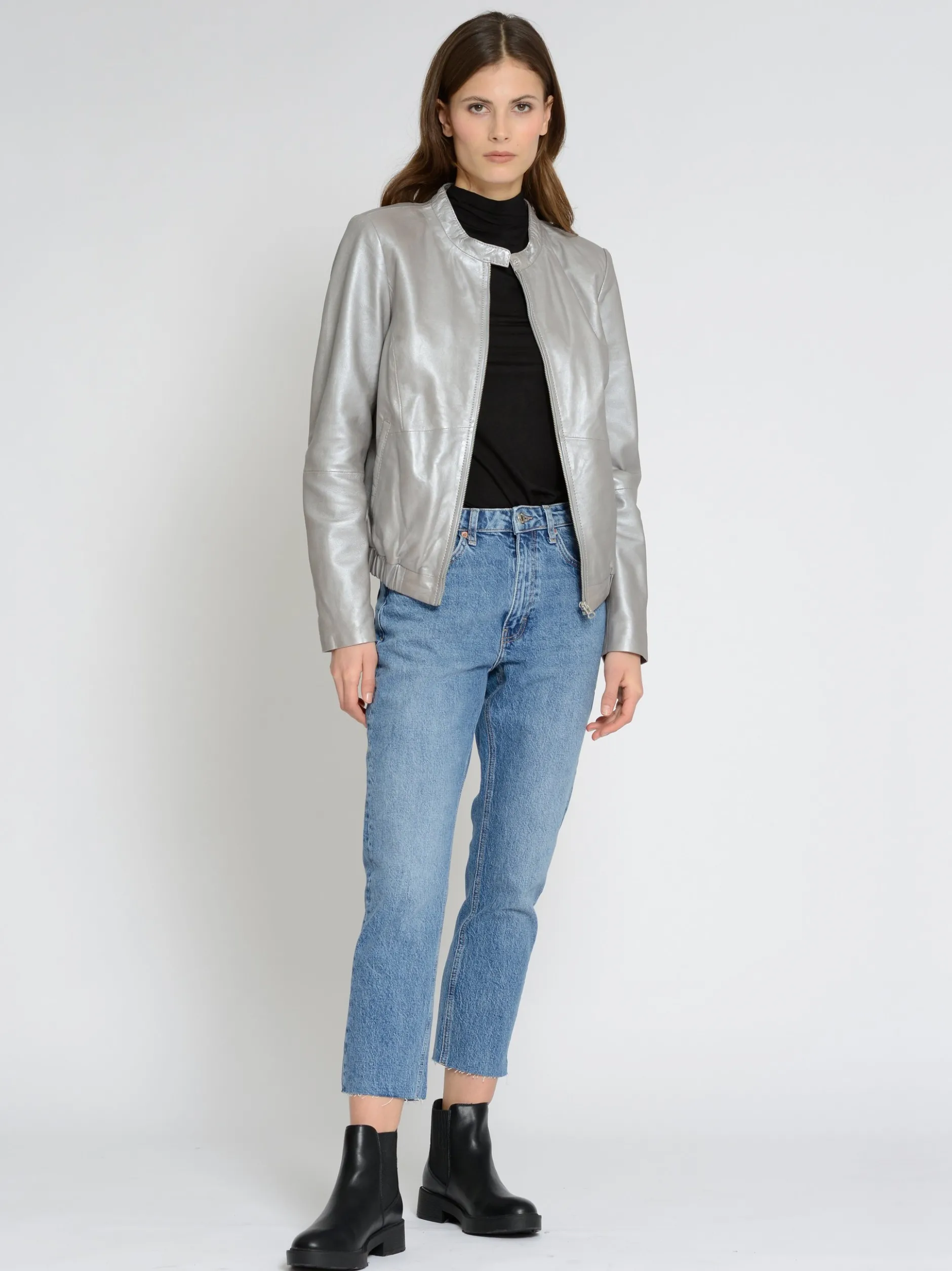 Maze Damen Lederblouson in silber