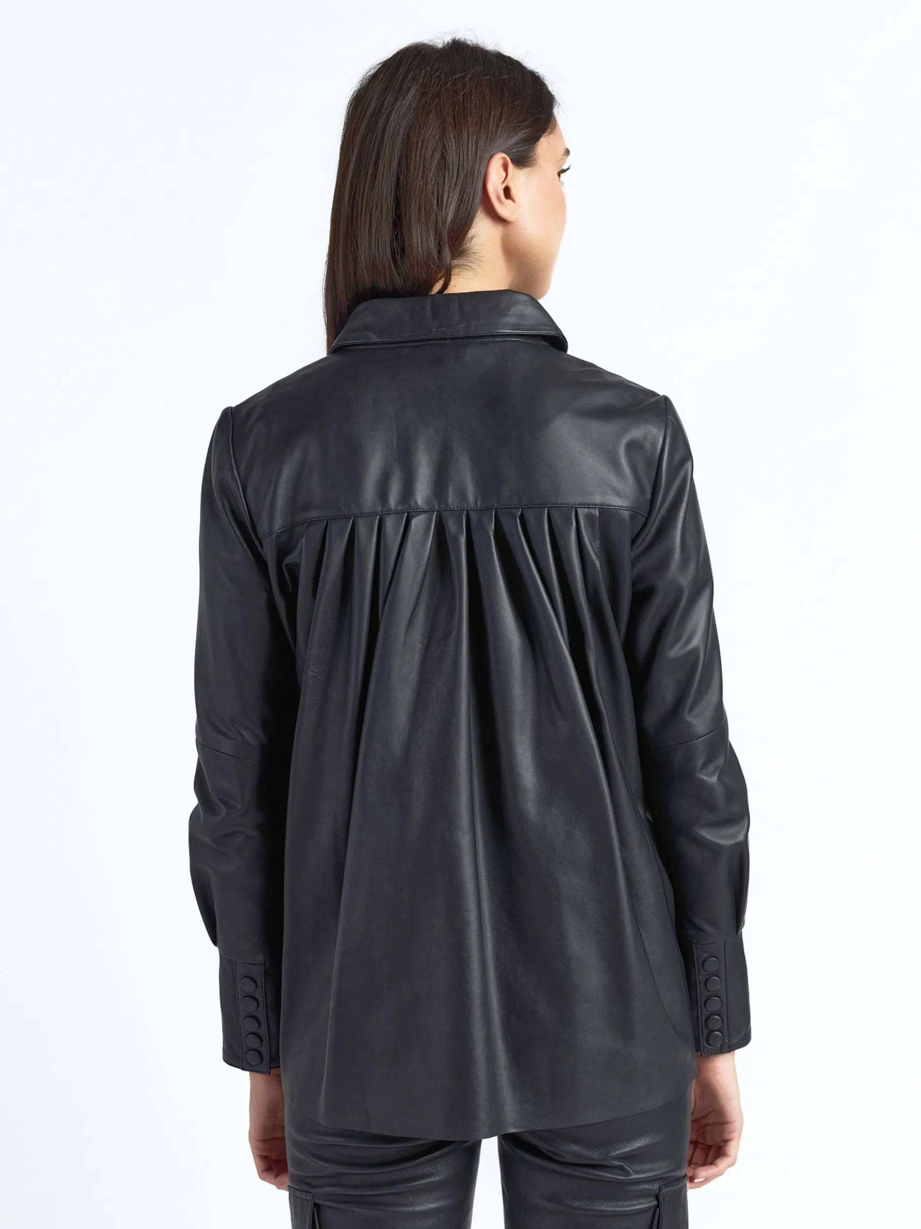 Maze Damen Lederbluse in schwarz