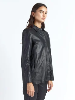 Maze Damen Lederbluse in schwarz