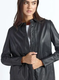 Maze Damen Lederbluse in schwarz