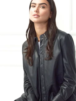 Maze Damen Lederbluse in schwarz