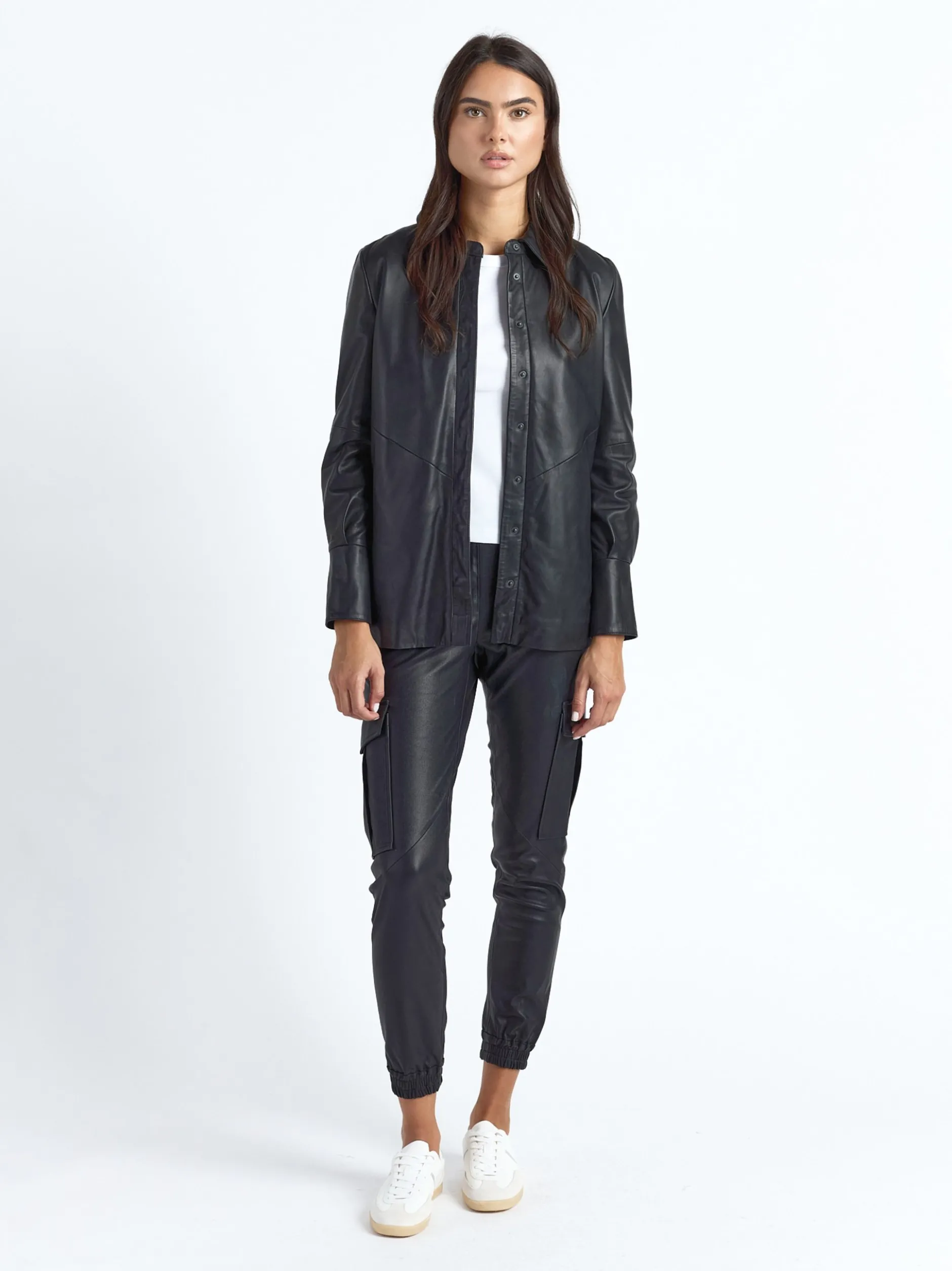Maze Damen Lederbluse in schwarz