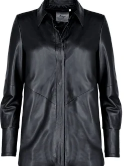 Maze Damen Lederbluse in schwarz