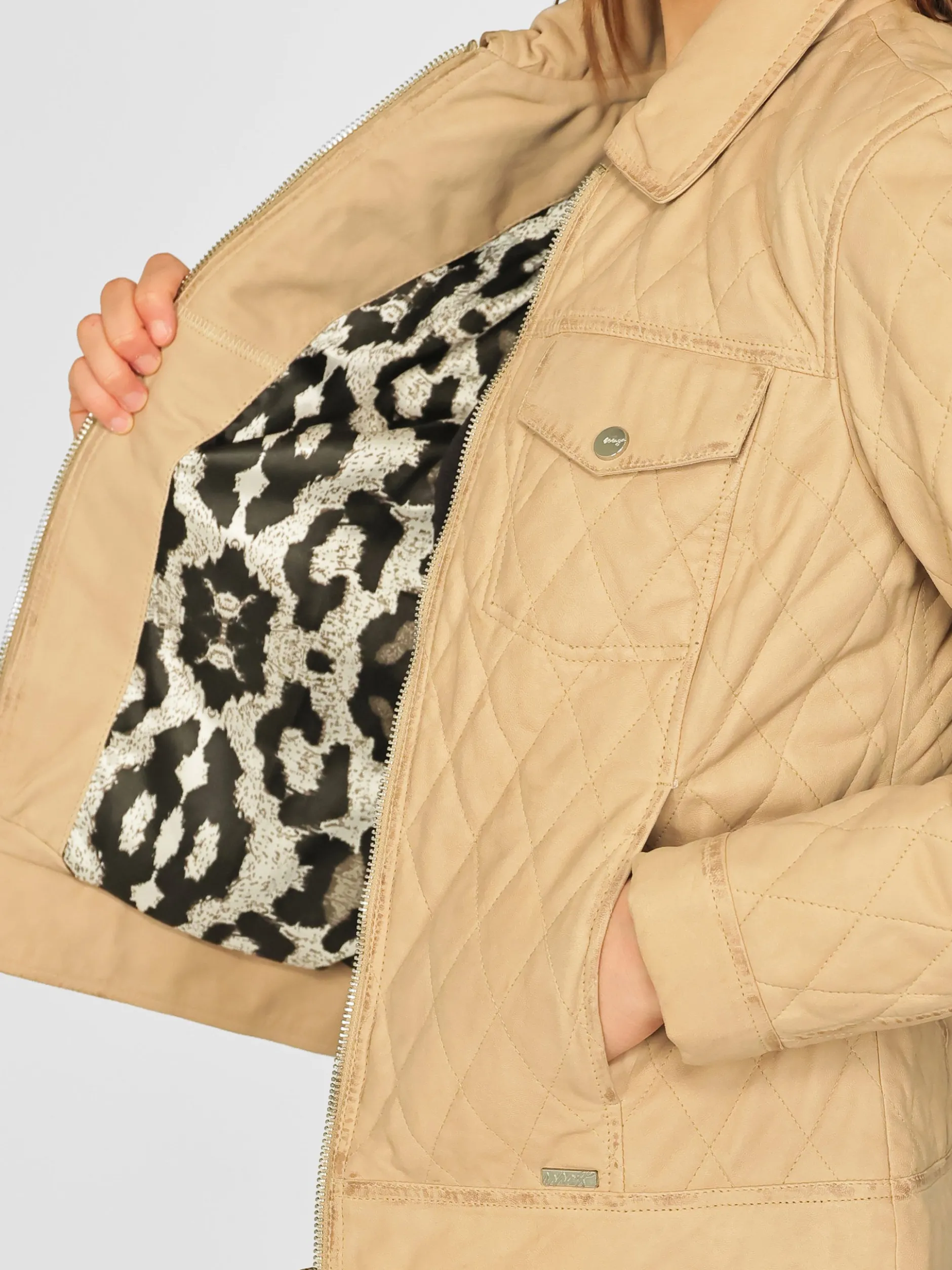 Maze Damen Lederjacke in beige