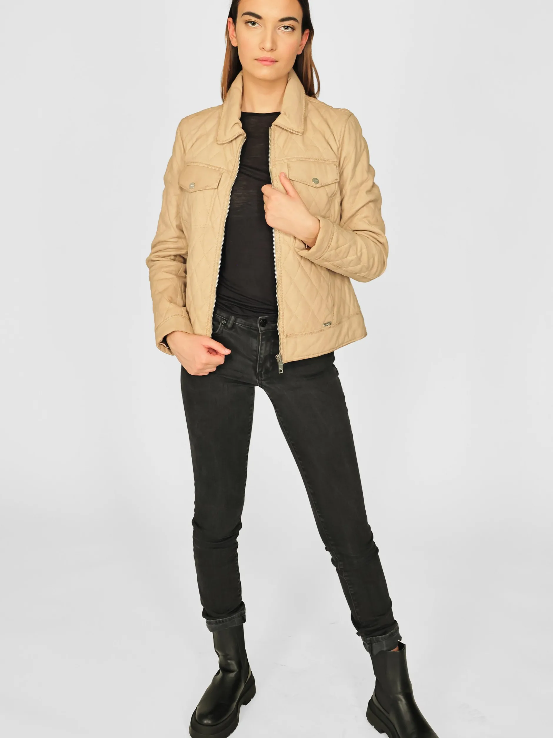 Maze Damen Lederjacke in beige