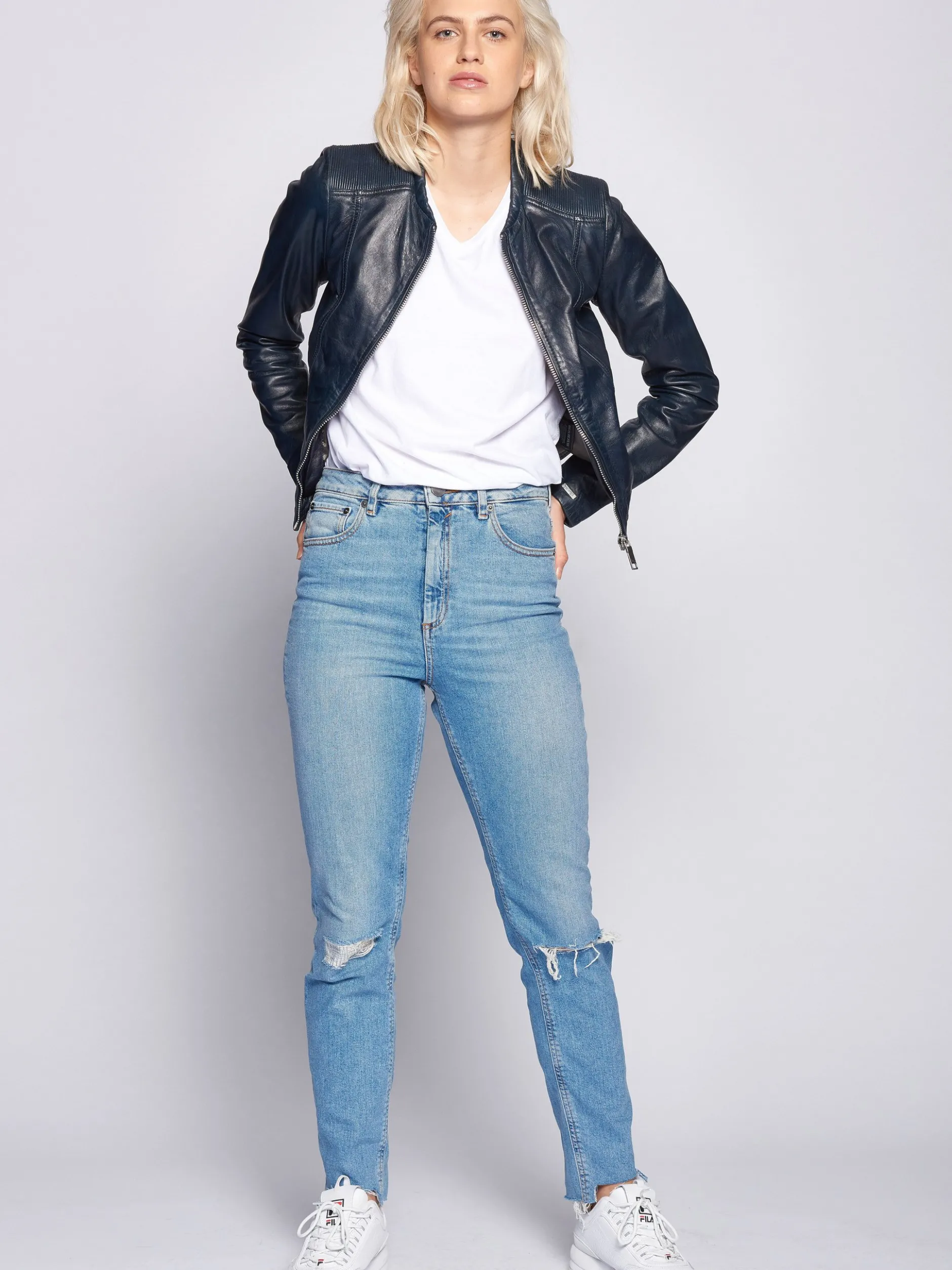 Maze Damen Lederjacke in blau