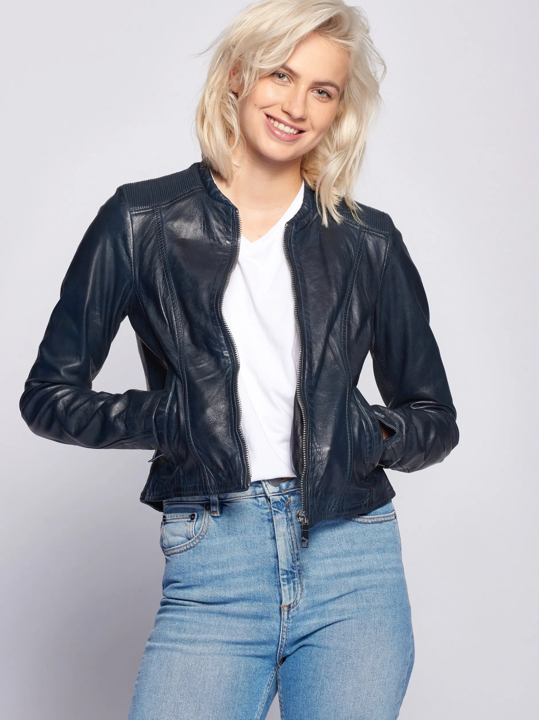 Maze Damen Lederjacke in blau