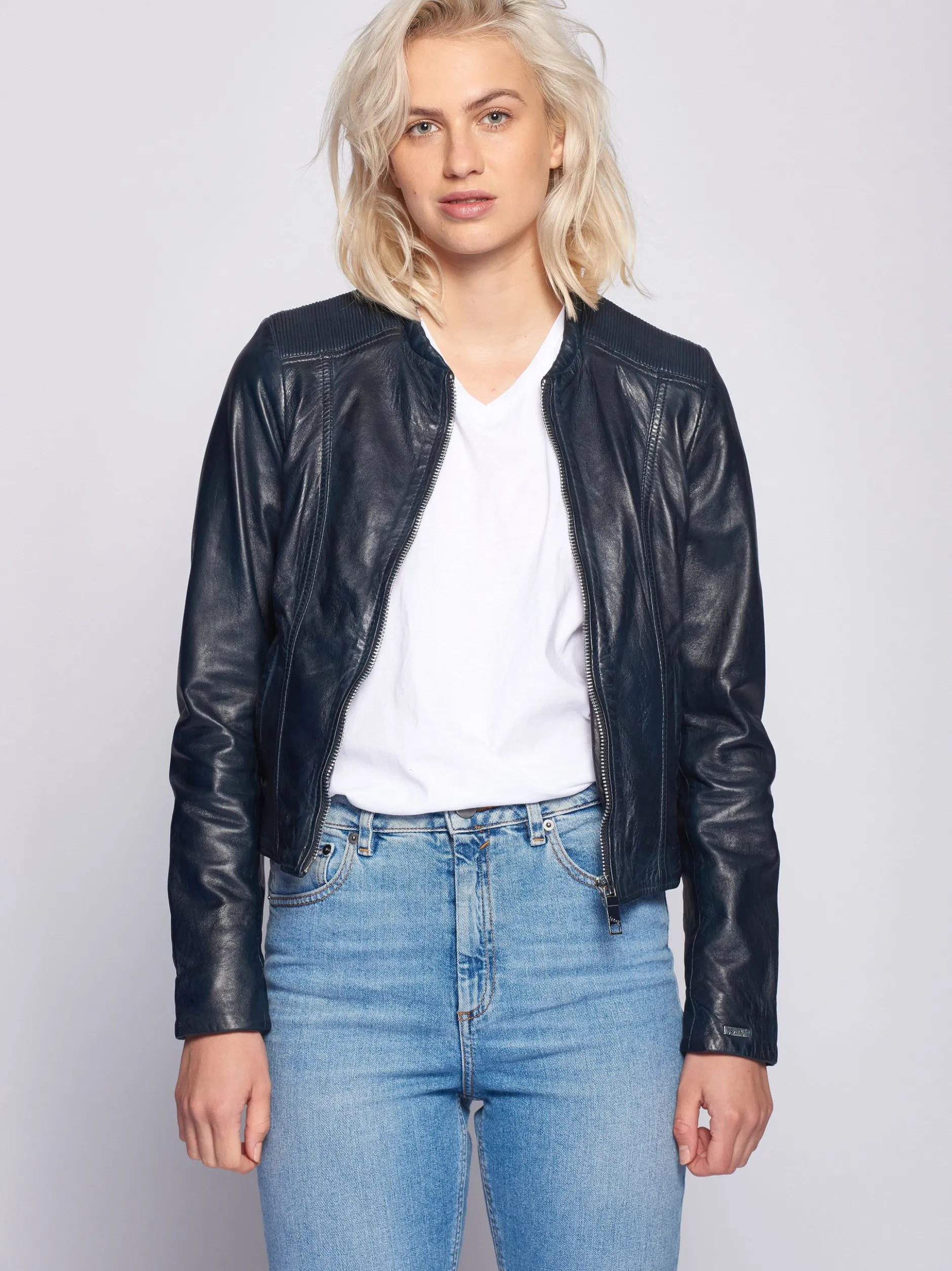 Maze Damen Lederjacke in blau