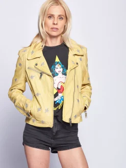 Maze Damen Lederjacke in gelb