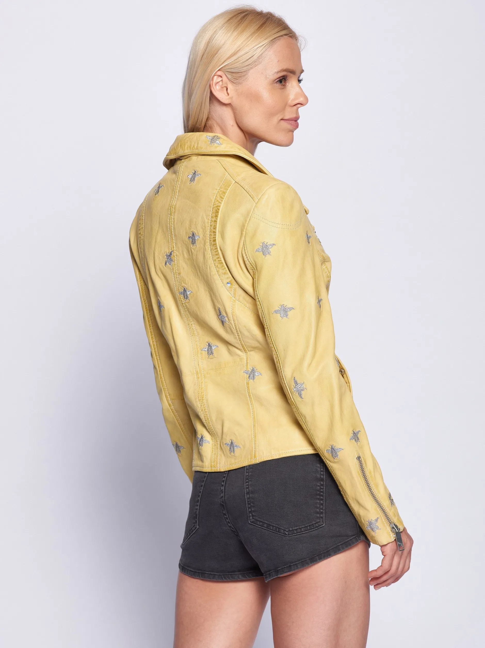 Maze Damen Lederjacke in gelb