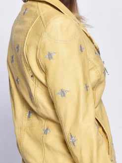 Maze Damen Lederjacke in gelb