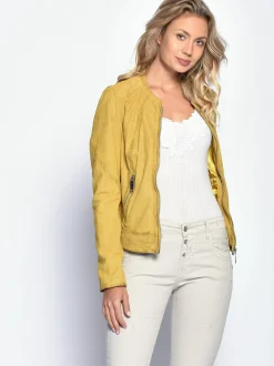 Maze Damen Lederjacke in gelb