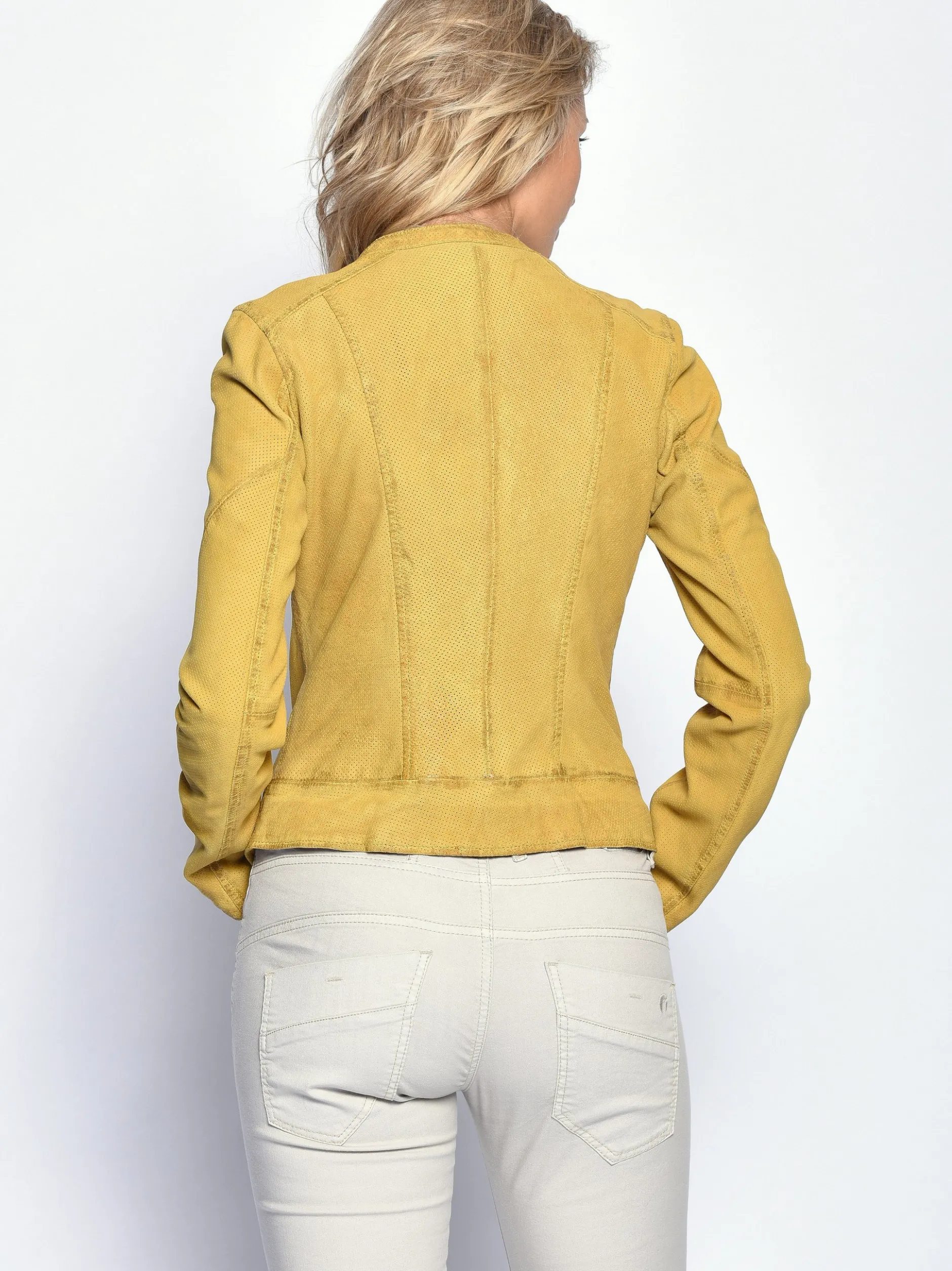 Maze Damen Lederjacke in gelb
