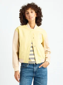 Maze Damen Lederjacke in gelb beige