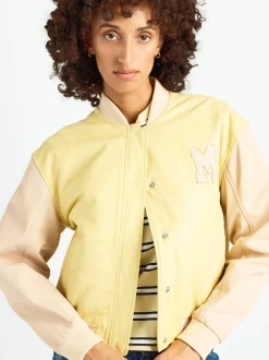 Maze Damen Lederjacke in gelb beige