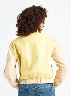 Maze Damen Lederjacke in gelb beige