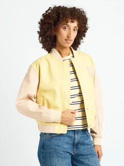 Maze Damen Lederjacke in gelb beige