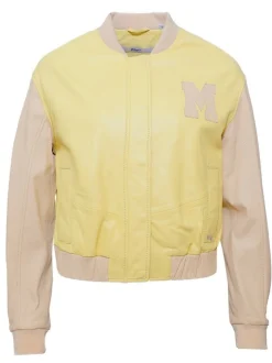 Maze Damen Lederjacke in gelb beige