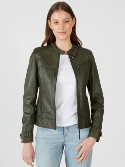 Maze Damen Lederjacke in grün