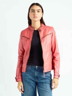 Maze Damen Lederjacke in koralle
