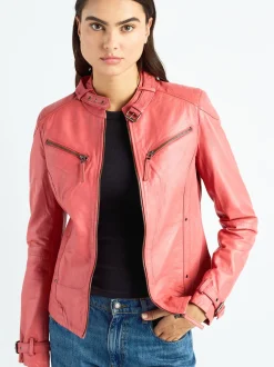 Maze Damen Lederjacke in koralle