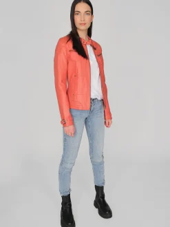 Maze Damen Lederjacke in koralle
