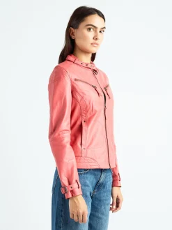 Maze Damen Lederjacke in koralle