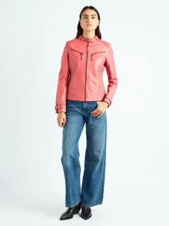 Maze Damen Lederjacke in koralle