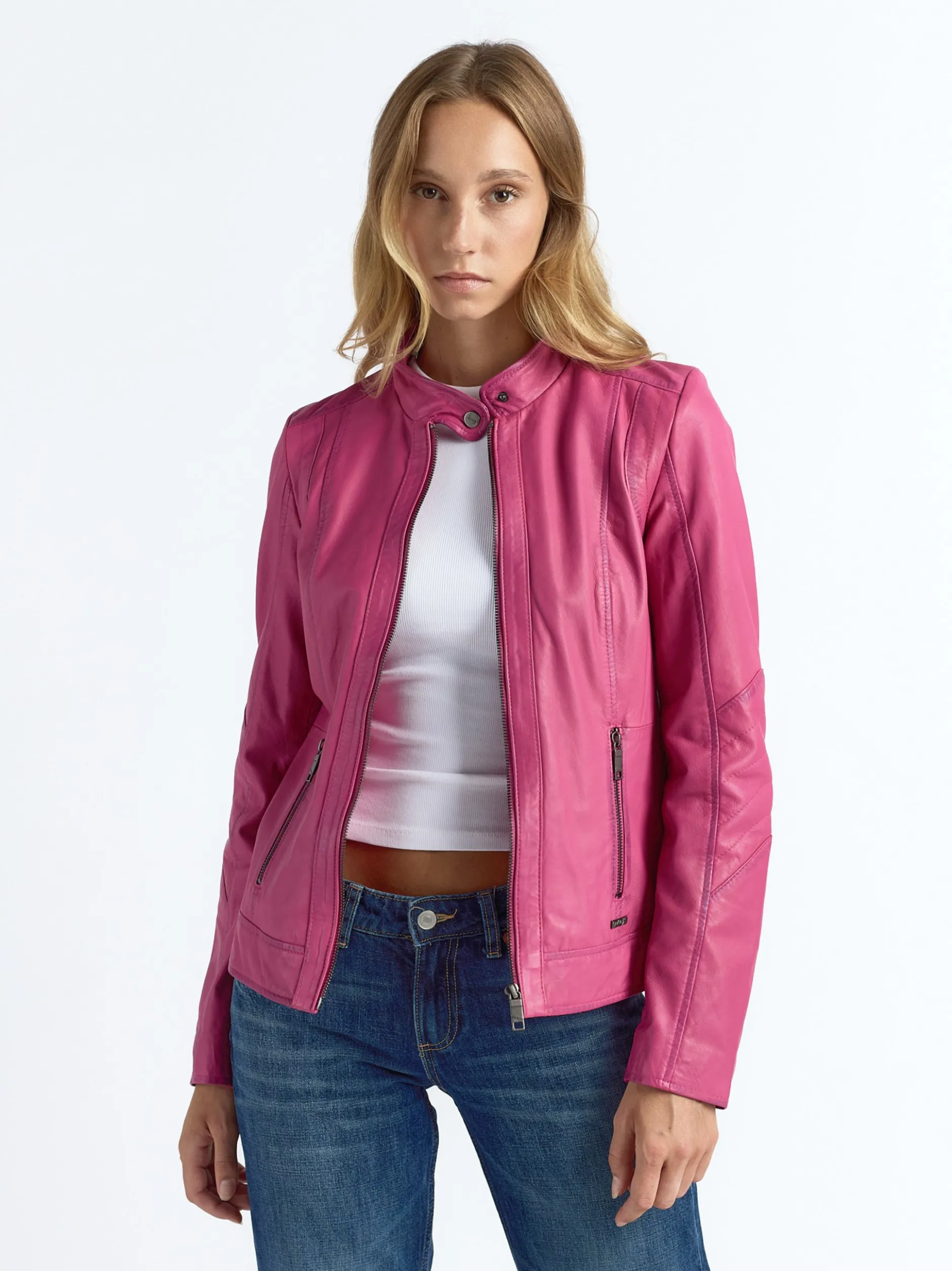 Maze Damen Lederjacke in pink
