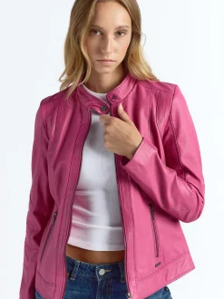 Maze Damen Lederjacke in pink