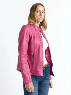 Maze Damen Lederjacke in pink