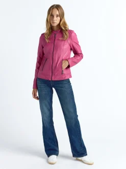 Maze Damen Lederjacke in pink