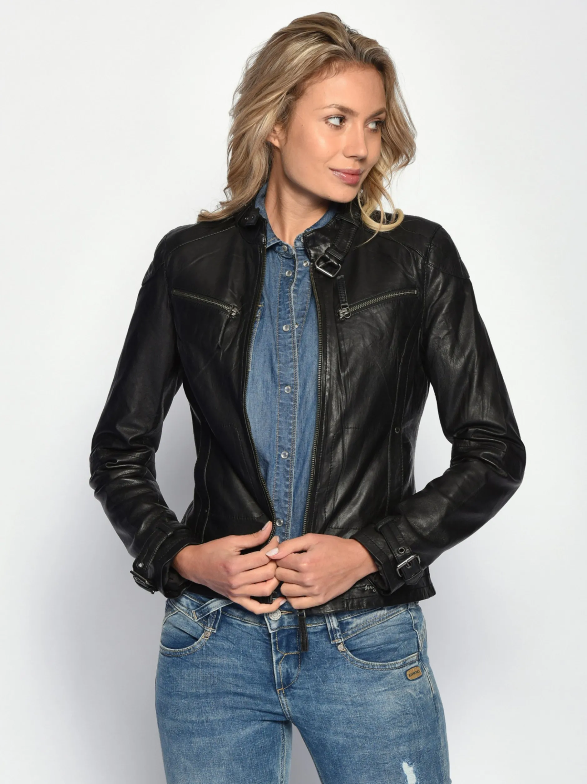 Maze Damen Lederjacke in schwarz