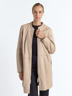 Maze Damen Ledermantel in beige