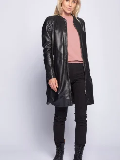 Maze Damen Ledermantel in schwarz