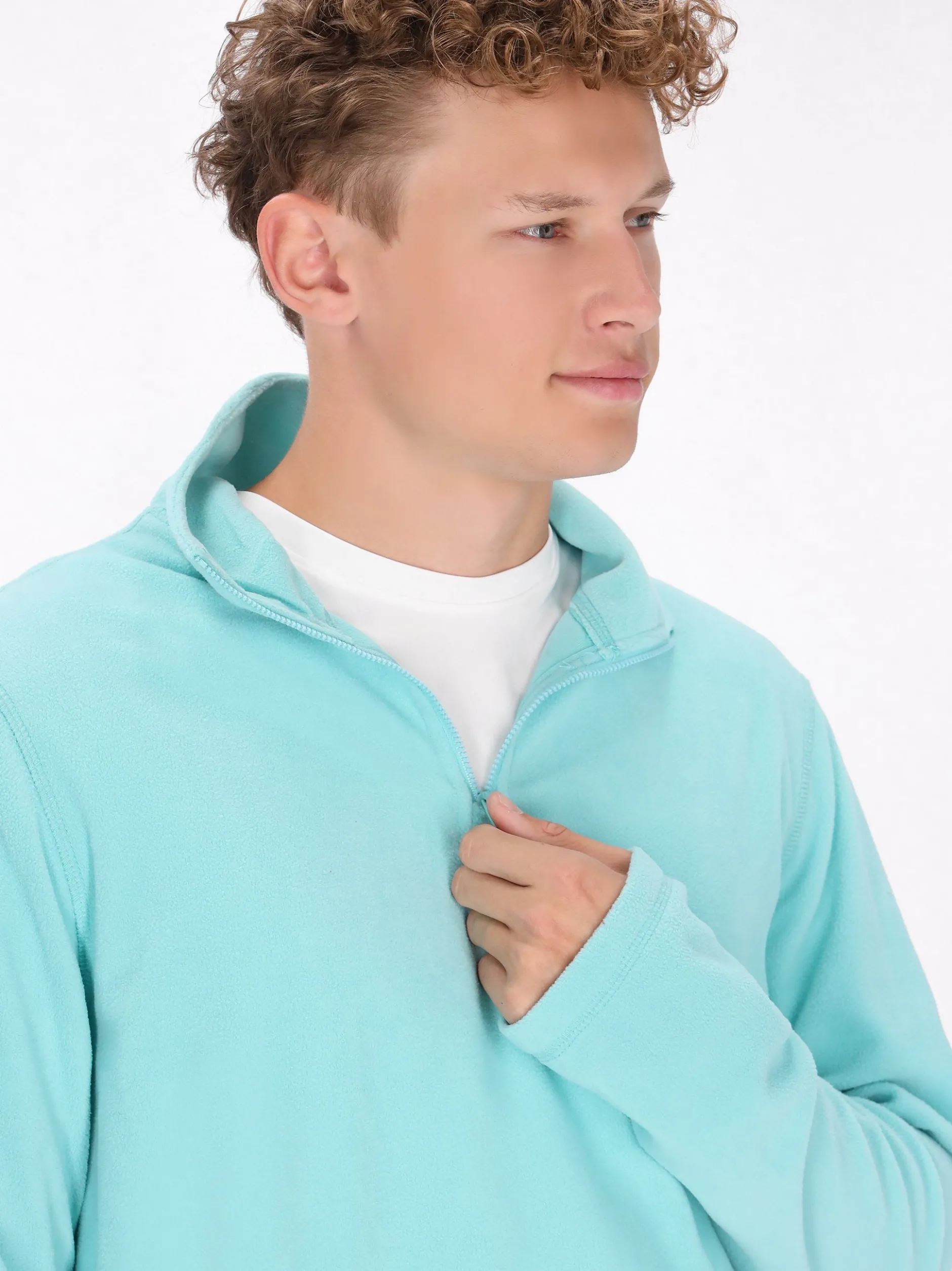 Mo Herren Fleecepullover in türkis