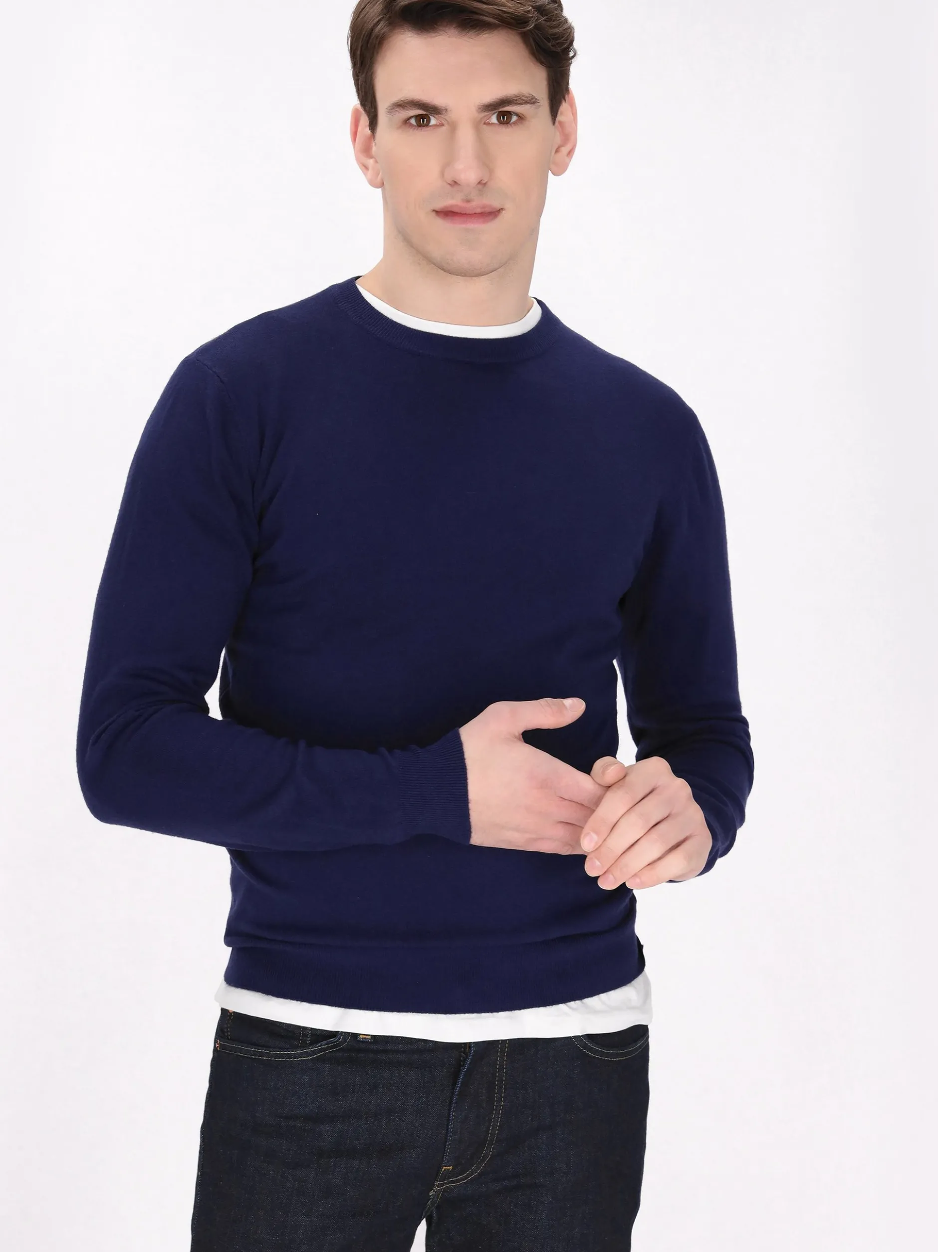 Mo Herren Pullover in blau - Ausschnitt: Rundhals