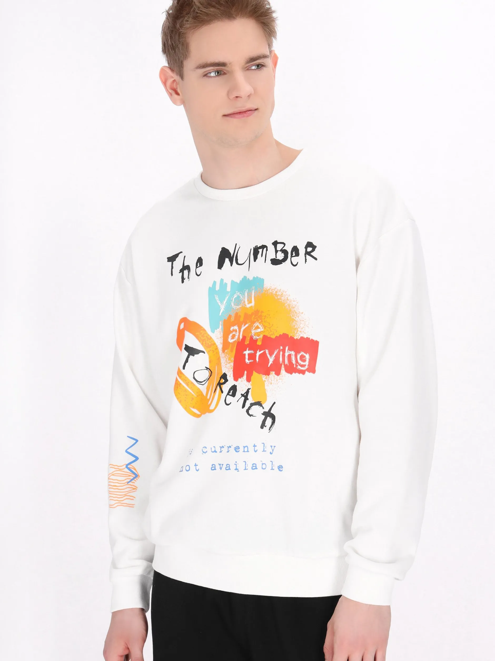 Mo Herren Sweatshirt in weiß - Ausschnitt: Rundhals