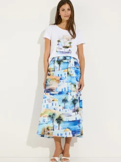 More & More Damen Maxirock in blau mehrfarbig