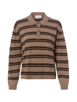 Msch Copenhagen Damen Polo-Langarmshirt - MSCHTerine in braun mocca