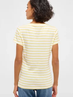 Mustang Damen T-Shirt in gelb weiß - Ärmel: Halbarm