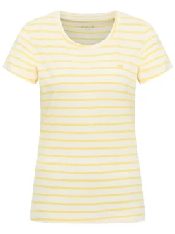 Mustang Damen T-Shirt in gelb weiß - Ärmel: Halbarm