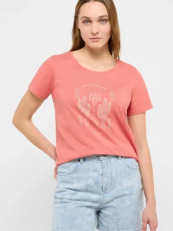 Mustang Damen T-Shirt in rosa - Ausschnitt: Rundhals