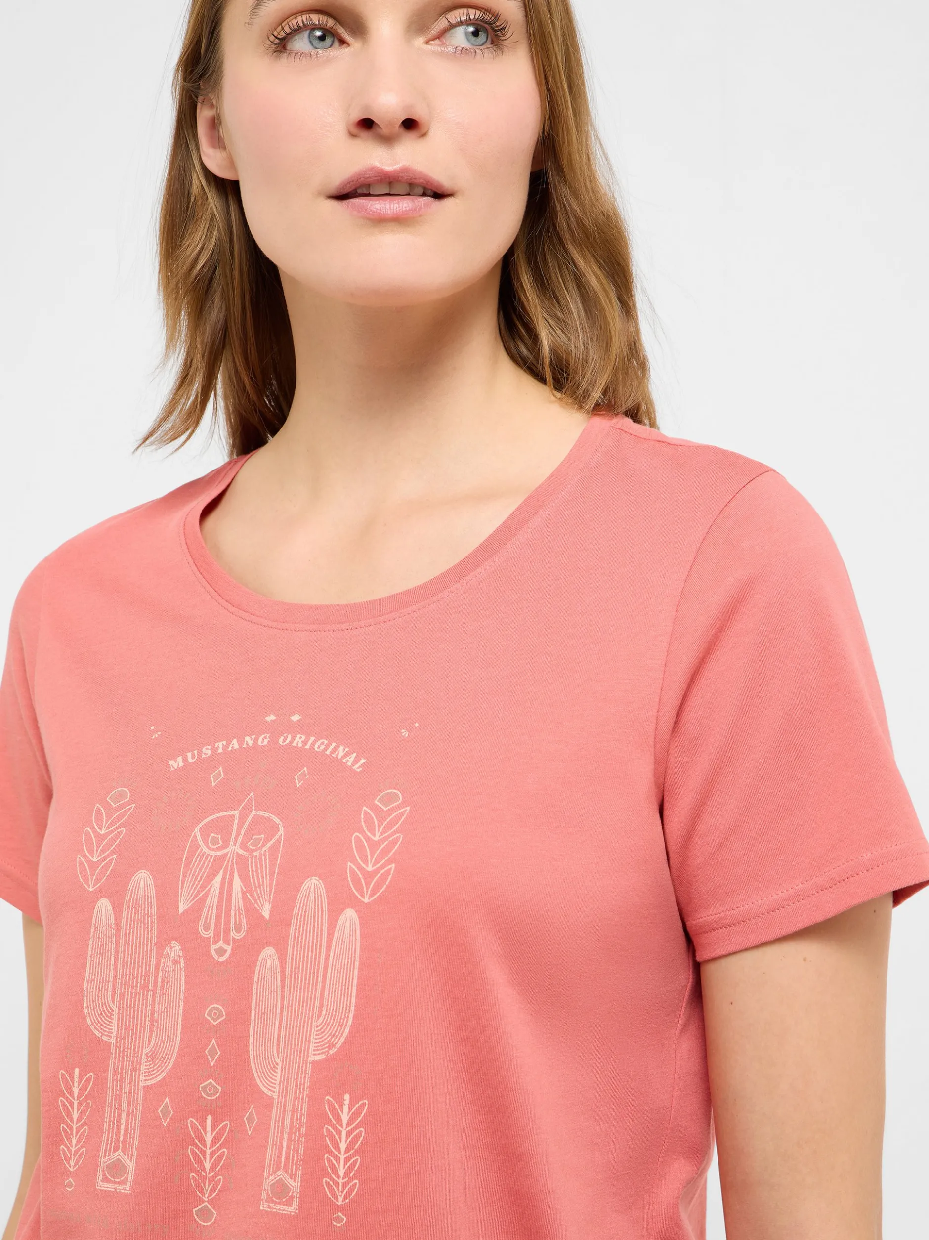 Mustang Damen T-Shirt in rosa - Ausschnitt: Rundhals