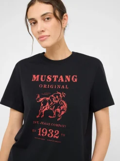 Mustang Damen T-Shirt in schwarz - Ausschnitt: Rundhals