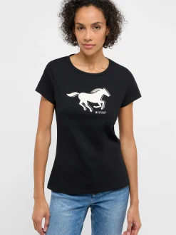 Mustang Damen T-Shirt in schwarz - Ausschnitt: Rundhals