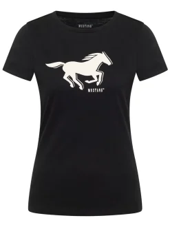 Mustang Damen T-Shirt in schwarz - Ausschnitt: Rundhals
