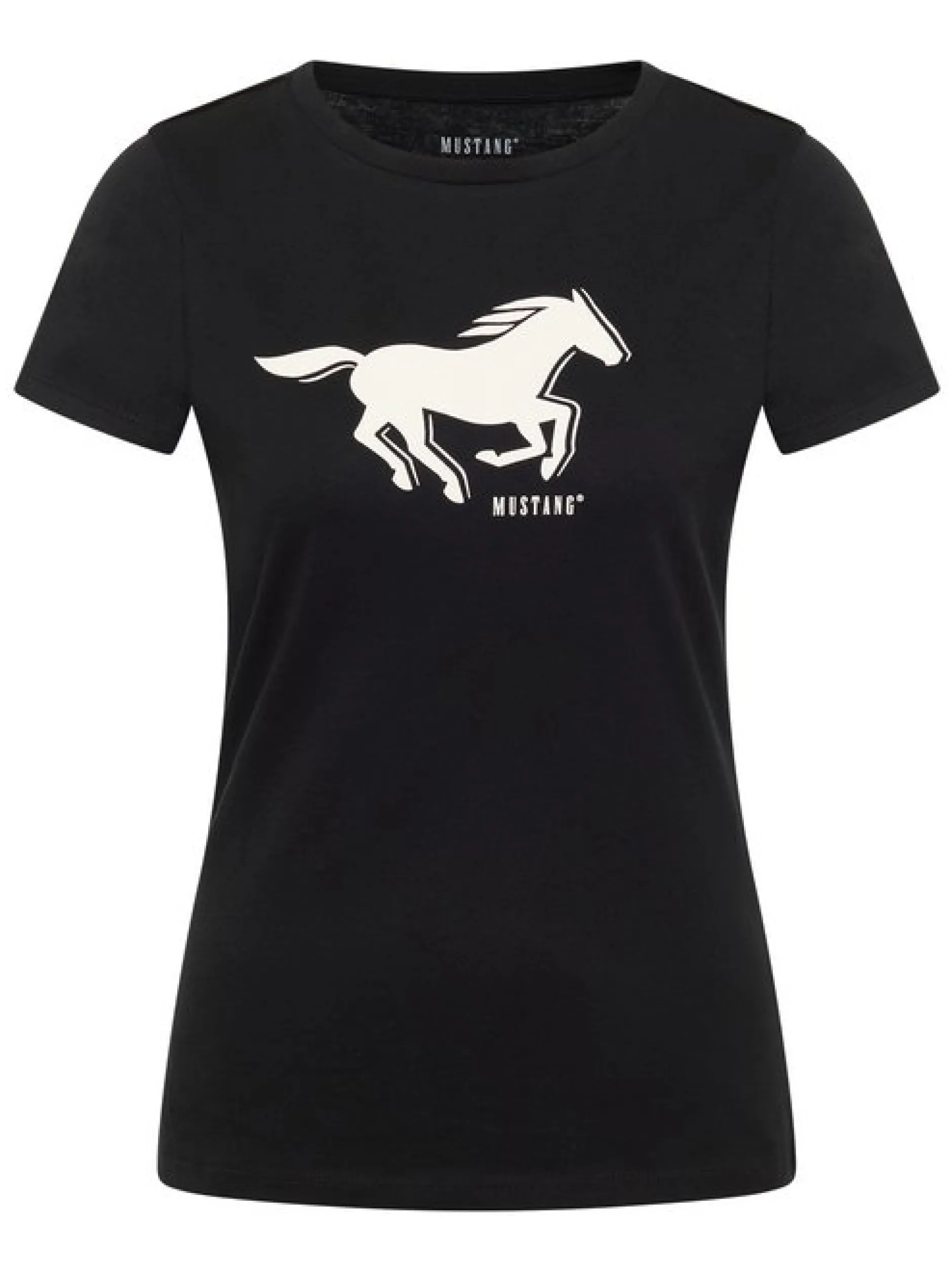 Mustang Damen T-Shirt in schwarz - Ausschnitt: Rundhals