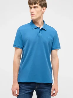 Mustang Herren Polo in blau - Ausschnitt: Henley